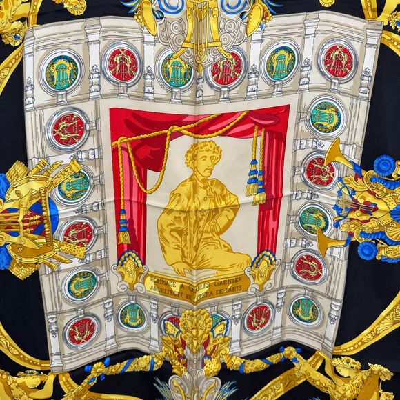 HERMES Carre 90 HOMMAGE A CHARLES GARNIER Scarf Silk black gold - Picture 3 of 9